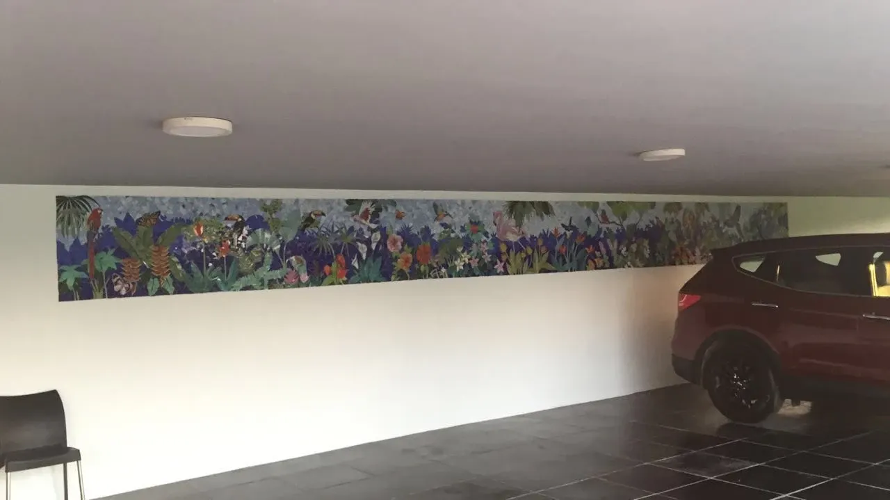 Exterior wall mosaic mural at a private residence in Ahmedabad