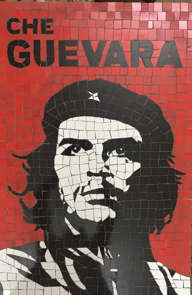 Che Guevara mosaic portrait in ceramic tiles for a café in Delhi NCR