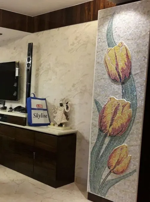 Mosaic wall mural complementing the interiors of a Kolkata home