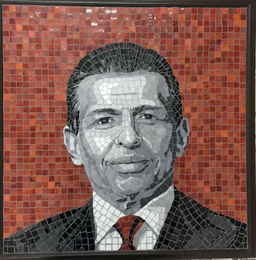 24 by 24 inch mosaic portrait finished in 15mm tiles